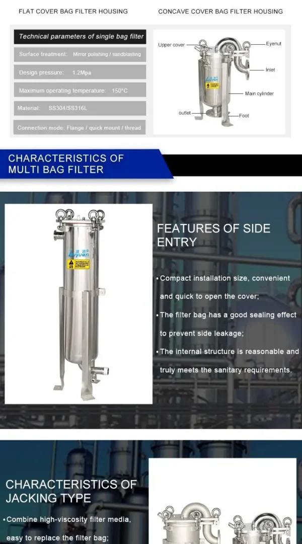Stainless Steel SS304 316L Single Bag Filter Housing